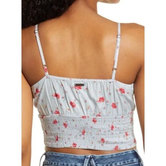 Billabong After Hours Blue Floral Smocked Waist Camisole Sz M 10 Stretch  NEW - Picture 5 of 10